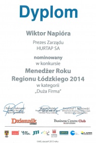 Prezes Zarządu HURTAP SA nominowany w konkursie Menedżer Roku (2015r.)